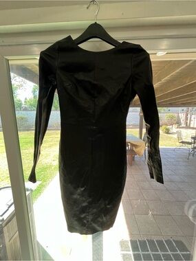 Robert Rodriguez Black Long-Sleeve leather Sheath Dress
